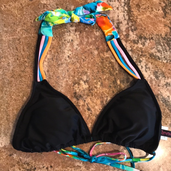 NWOT Syrup Swimsuit Bikini Black & Tropical Design - Picture 2 of 5